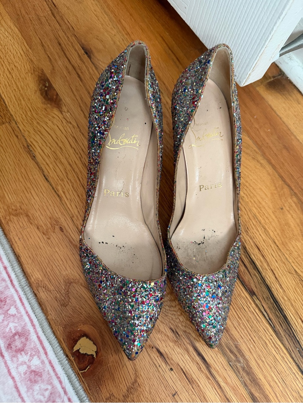 Vintage Christian Louboutin Multicolor Glitter Pointed-Toe Pumps - Picture 3 of 10